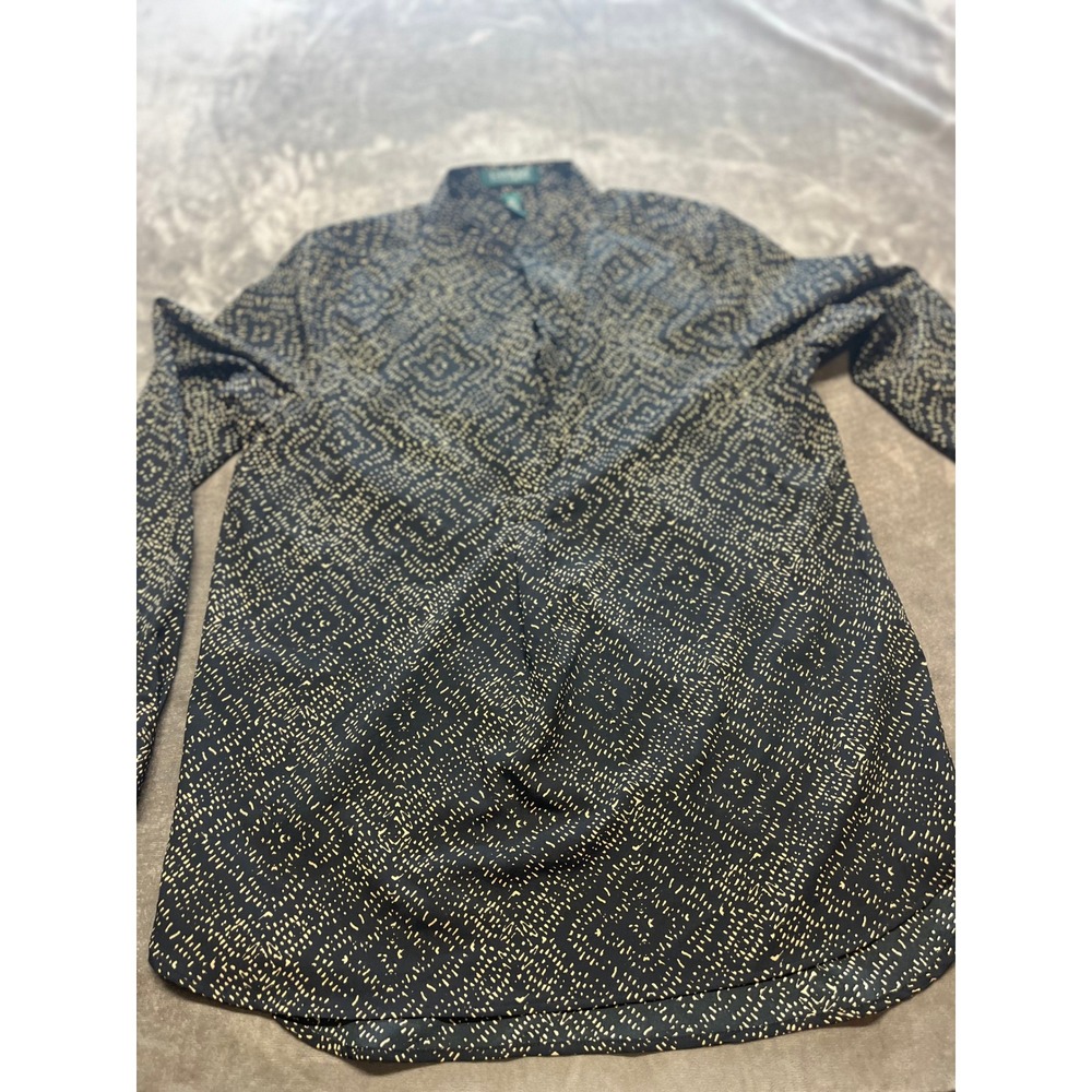 Lauren Ralph Lauren Women's Black‎ Beige Print Long Sleeve Button Up Shirt